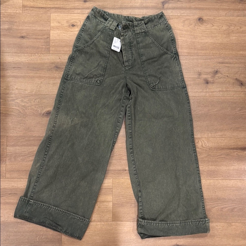 Free People Wide Leg Cuffed Olive Green Pants